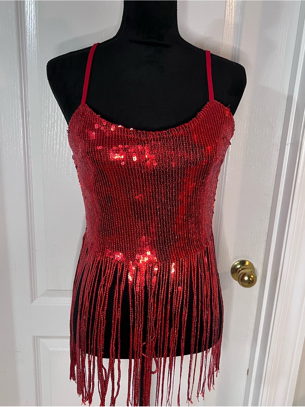 Red Sequin Fringe Cami Tank Top Medium